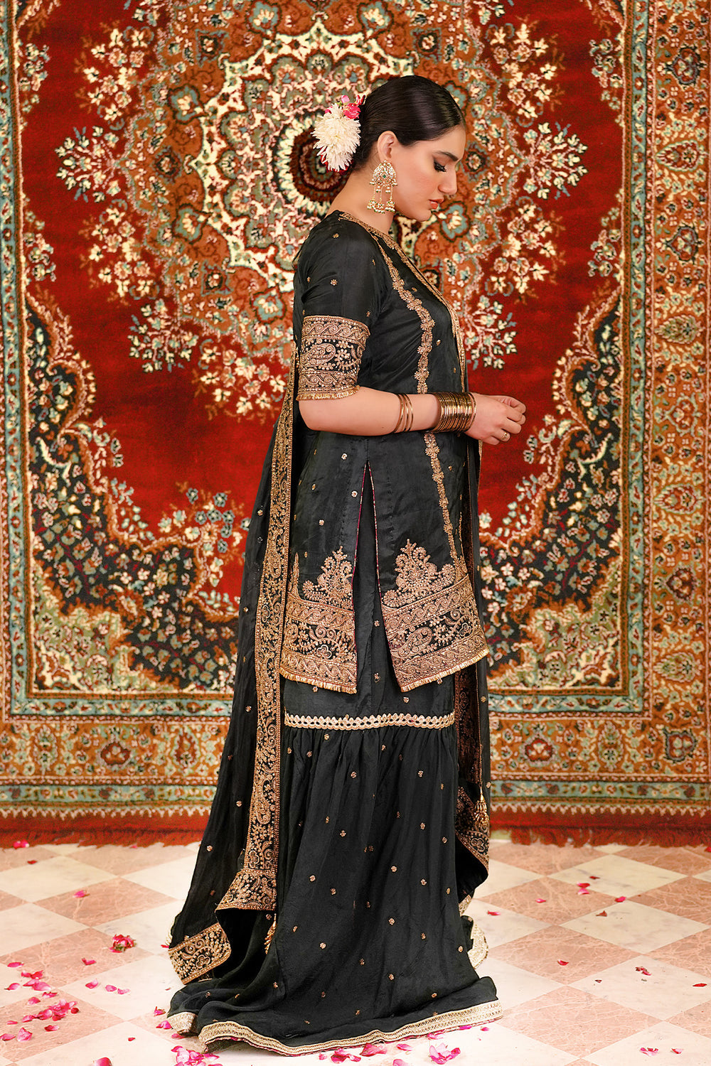 Ariha Embroidered Pure Khadi Silk Unstitched 3-Piece Suit - Black & Gold Luxury Collection