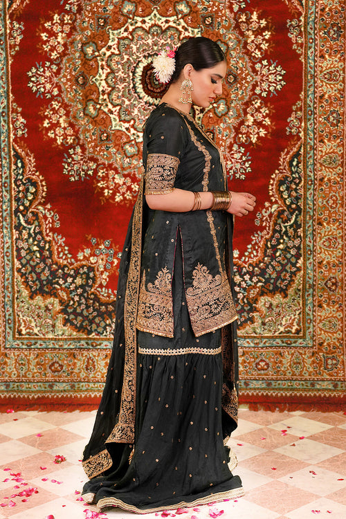 Ariha Embroidered Pure Khadi Silk Unstitched 3-Piece Suit - Black & Gold Luxury Collection