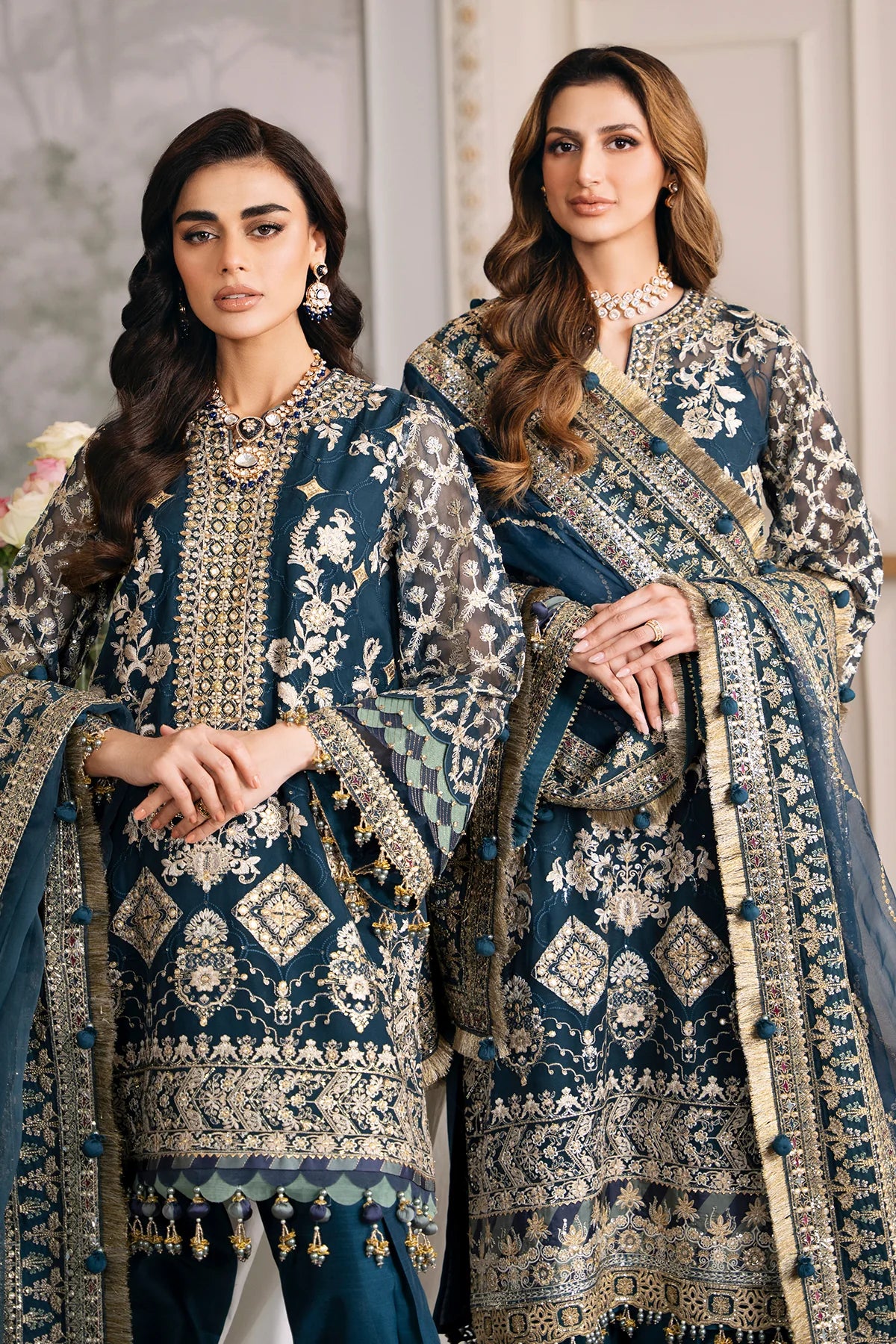 Chantelle Embroidered Chiffon & Organza Unstitched 3-Piece Suit - Teal Blue Luxury Collection