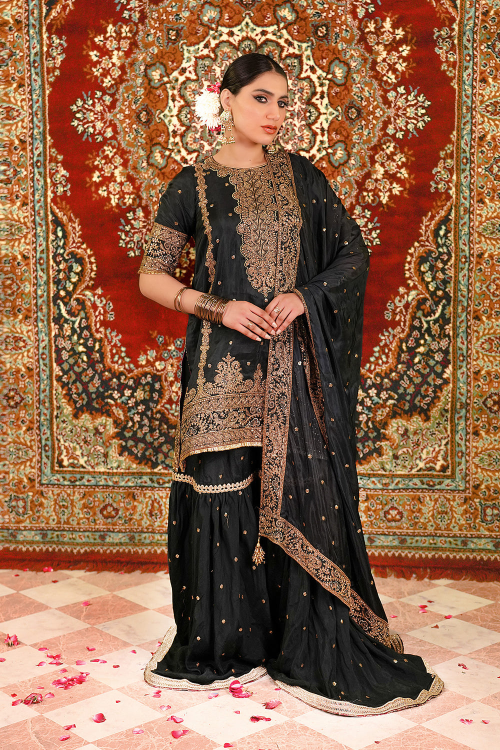 Ariha Embroidered Pure Khadi Silk Unstitched 3-Piece Suit - Black & Gold Luxury Collection