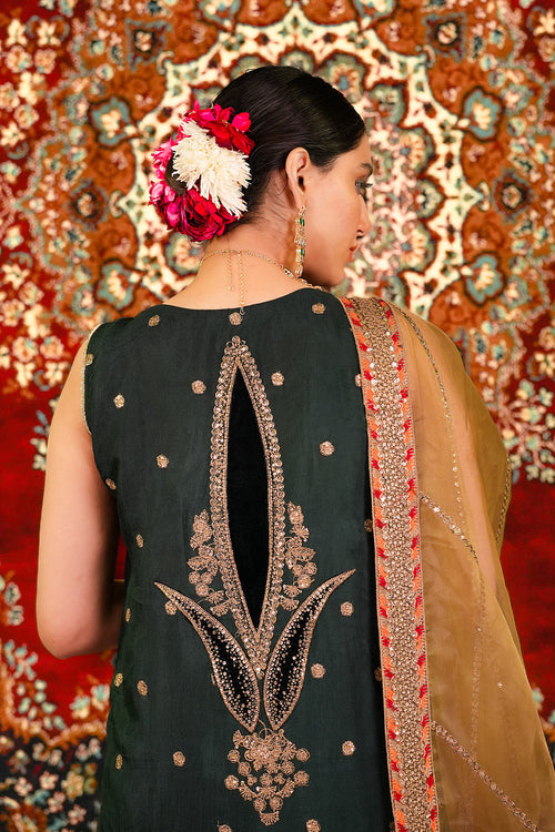 Ariha Embroidered Pure Raw Silk Unstitched 3-Piece Suit - Forest Green & Gold Luxury Collection