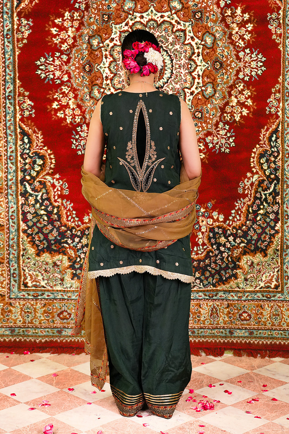 Ariha Embroidered Pure Raw Silk Unstitched 3-Piece Suit - Forest Green & Gold Luxury Collection