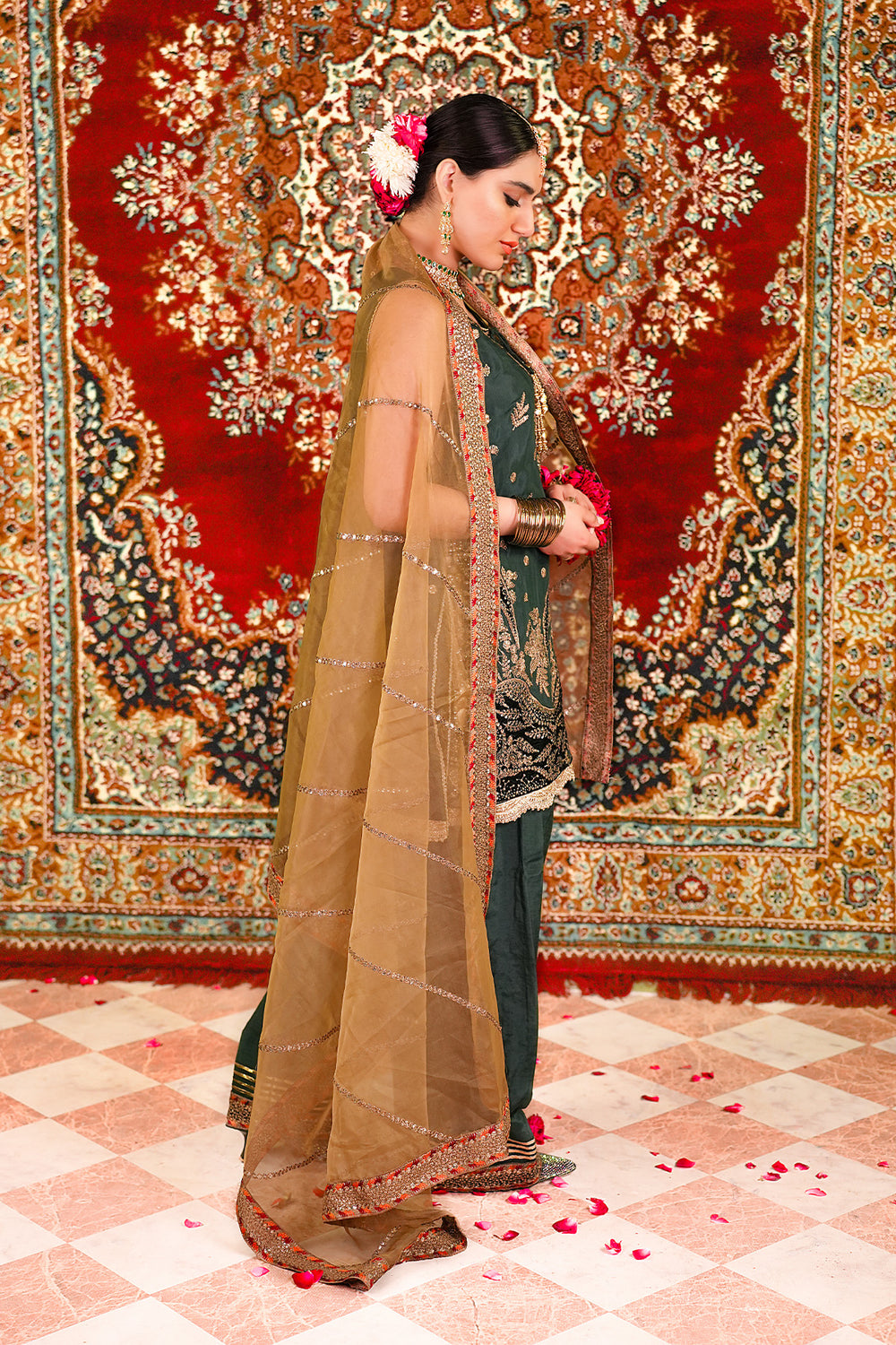 Ariha Embroidered Pure Raw Silk Unstitched 3-Piece Suit - Forest Green & Gold Luxury Collection