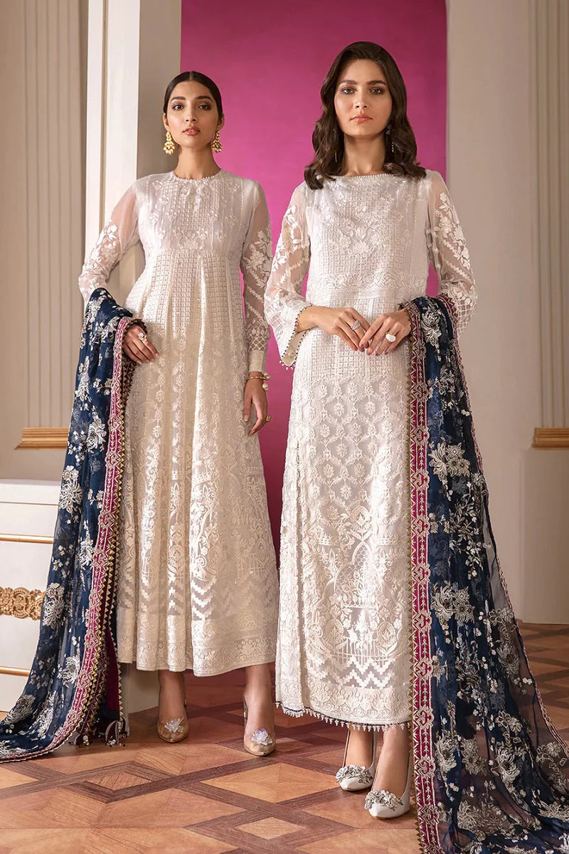 Chantelle Embroidered Chiffon Unstitched 3-Piece Suit - Ivory & Navy Luxury Collection