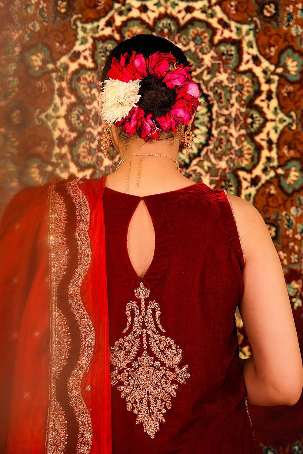 Ariha Embroidered Velvet Unstitched 3-Piece Suit - Maroon & Red Bridal Collection