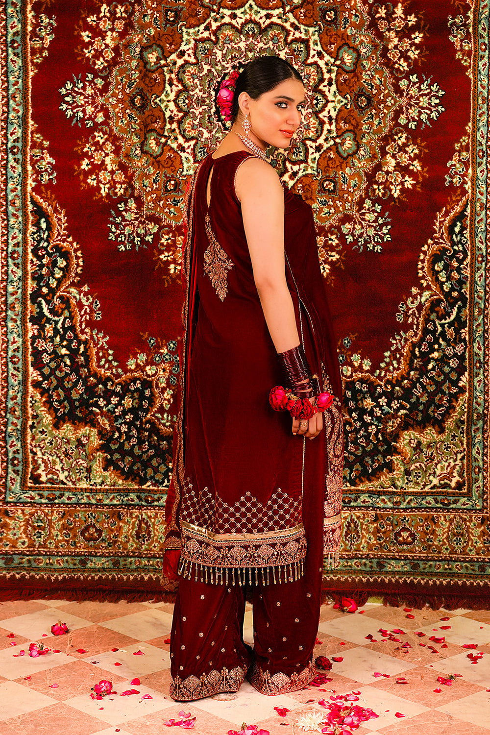 Ariha Embroidered Velvet Unstitched 3-Piece Suit - Maroon & Red Bridal Collection
