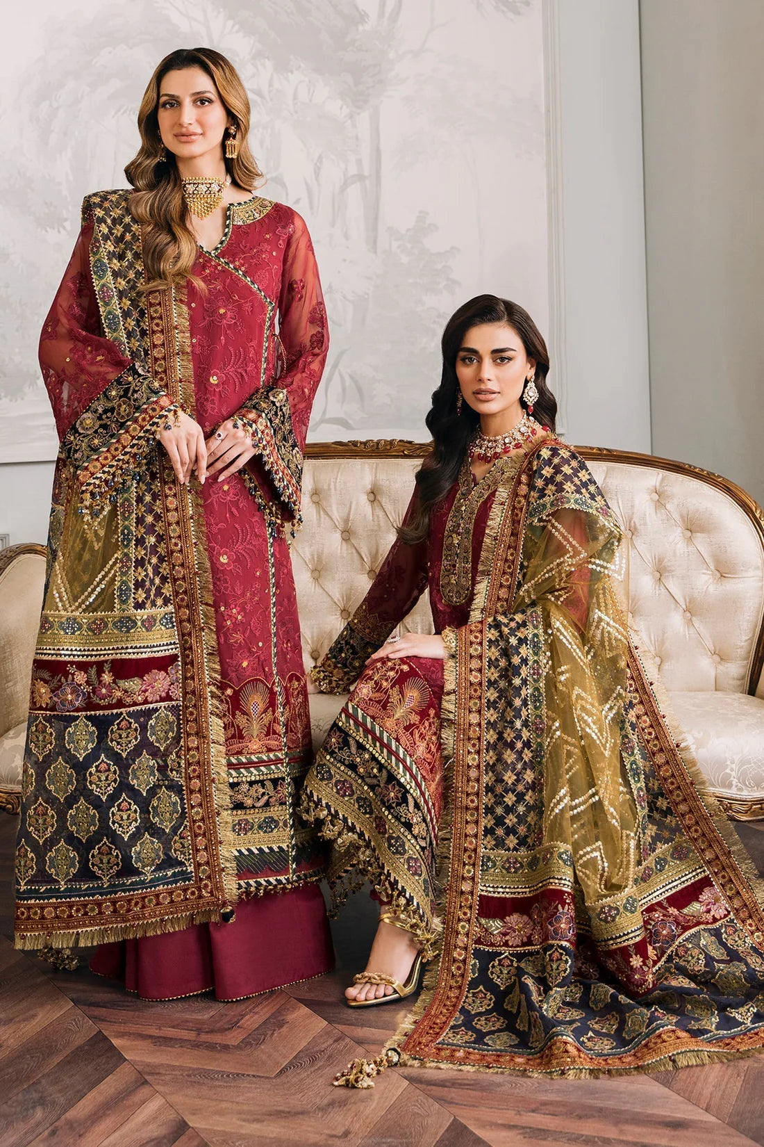 Chantelle Embroidered Chiffon & Velvet Unstitched 3-Piece Suit - Burgundy & Gold Bridal Collection