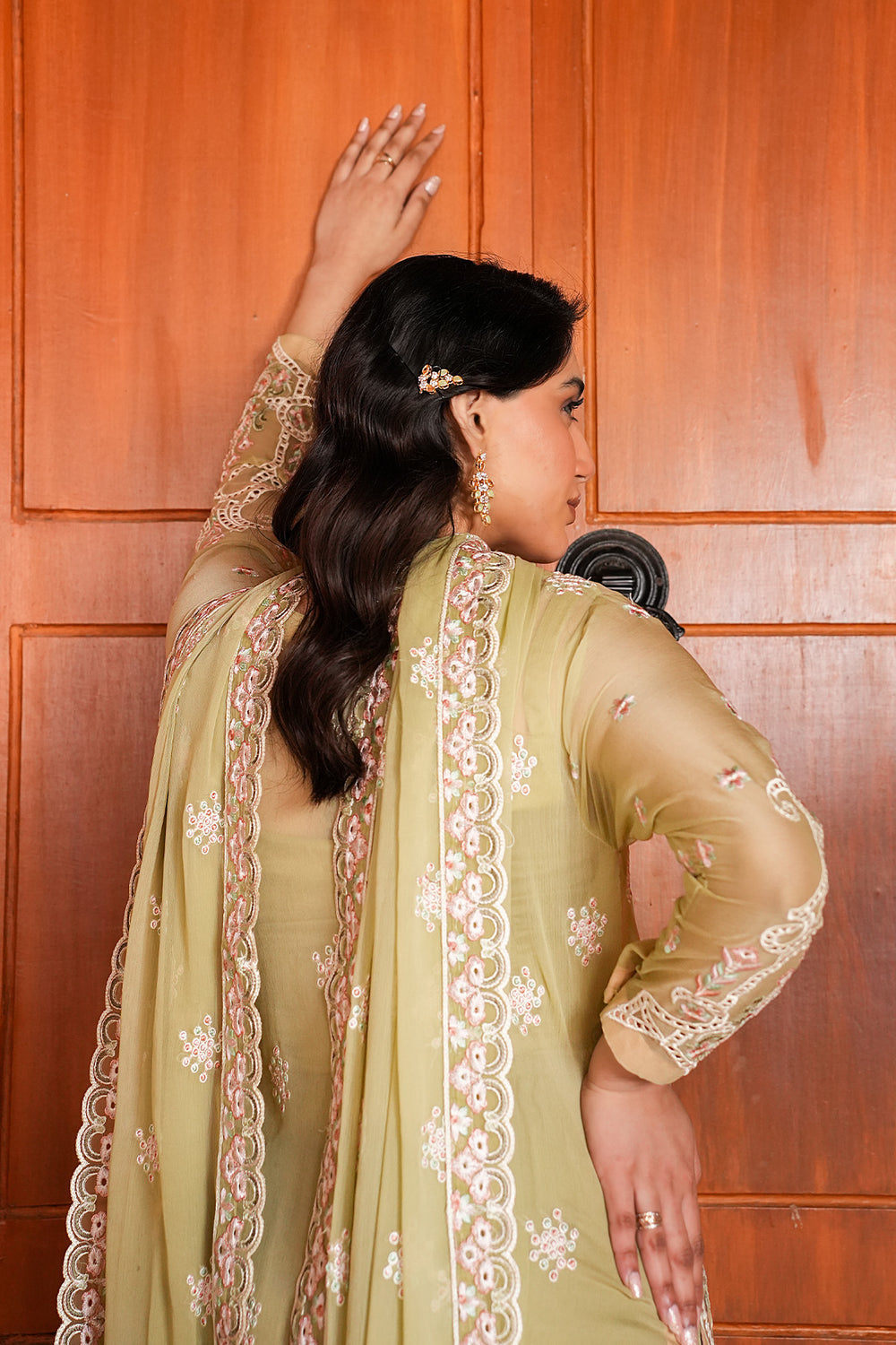 Ariha Embroidered Chiffon Unstitched 3-Piece Suit - Sage Green & Gold Luxury Collection