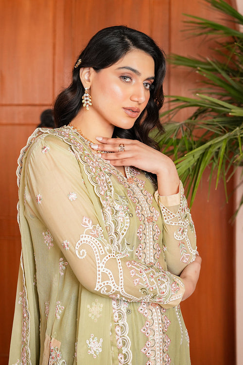 Ariha Embroidered Chiffon Unstitched 3-Piece Suit - Sage Green & Gold Luxury Collection