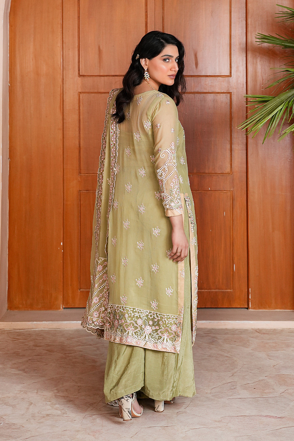 Ariha Embroidered Chiffon Unstitched 3-Piece Suit - Sage Green & Gold Luxury Collection