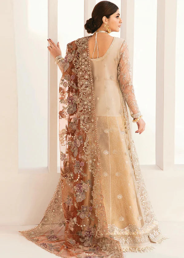 Chantelle Embroidered Net Unstitched 3-Piece Suit - Champagne Beige Bridal Collection