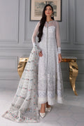 Iris Embroidered Chiffon Unstitched Suit - Mint Blue & White Luxury Collection