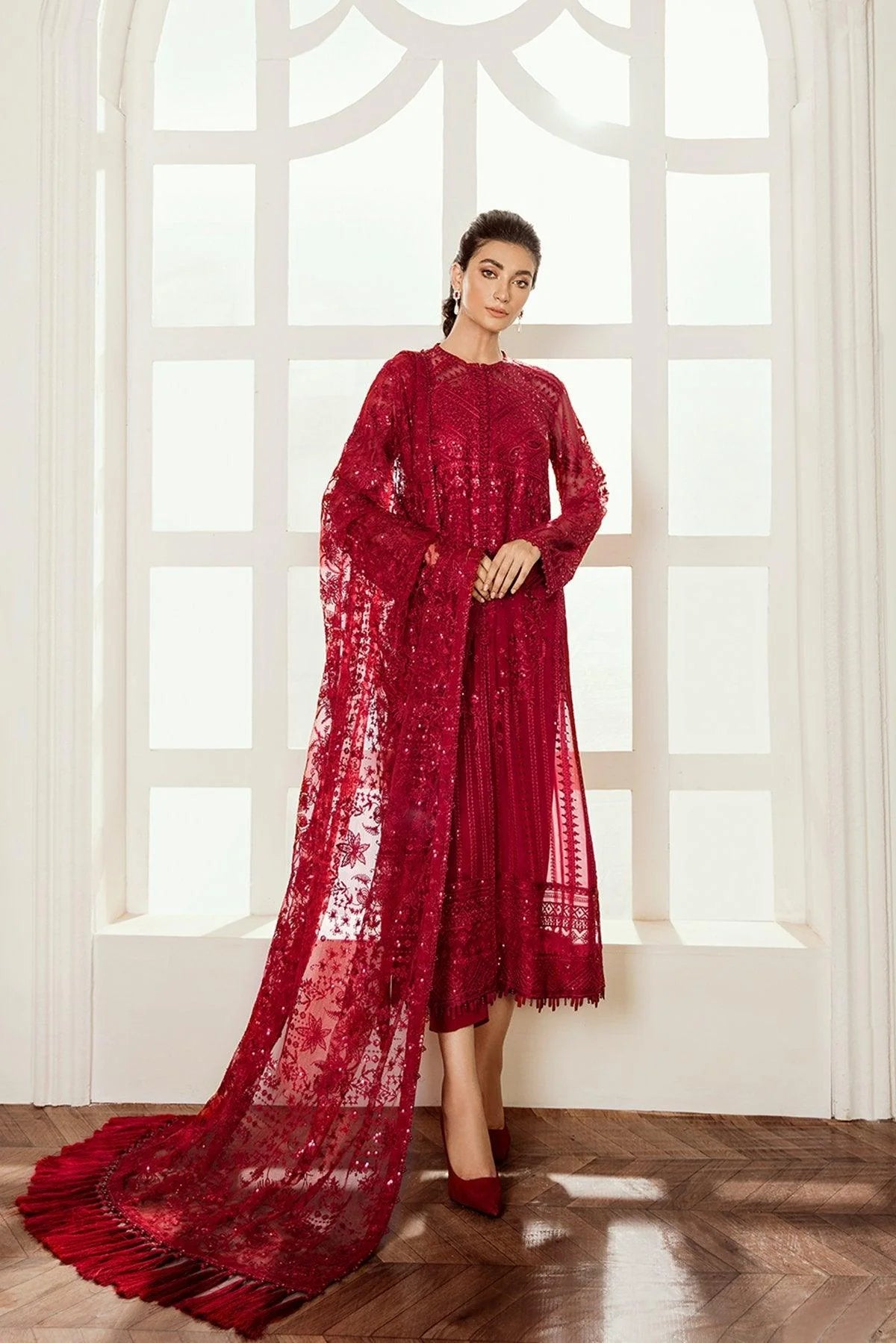 Baroque Red Embroidered Unstitched 3-Piece Suit - Premium Collection