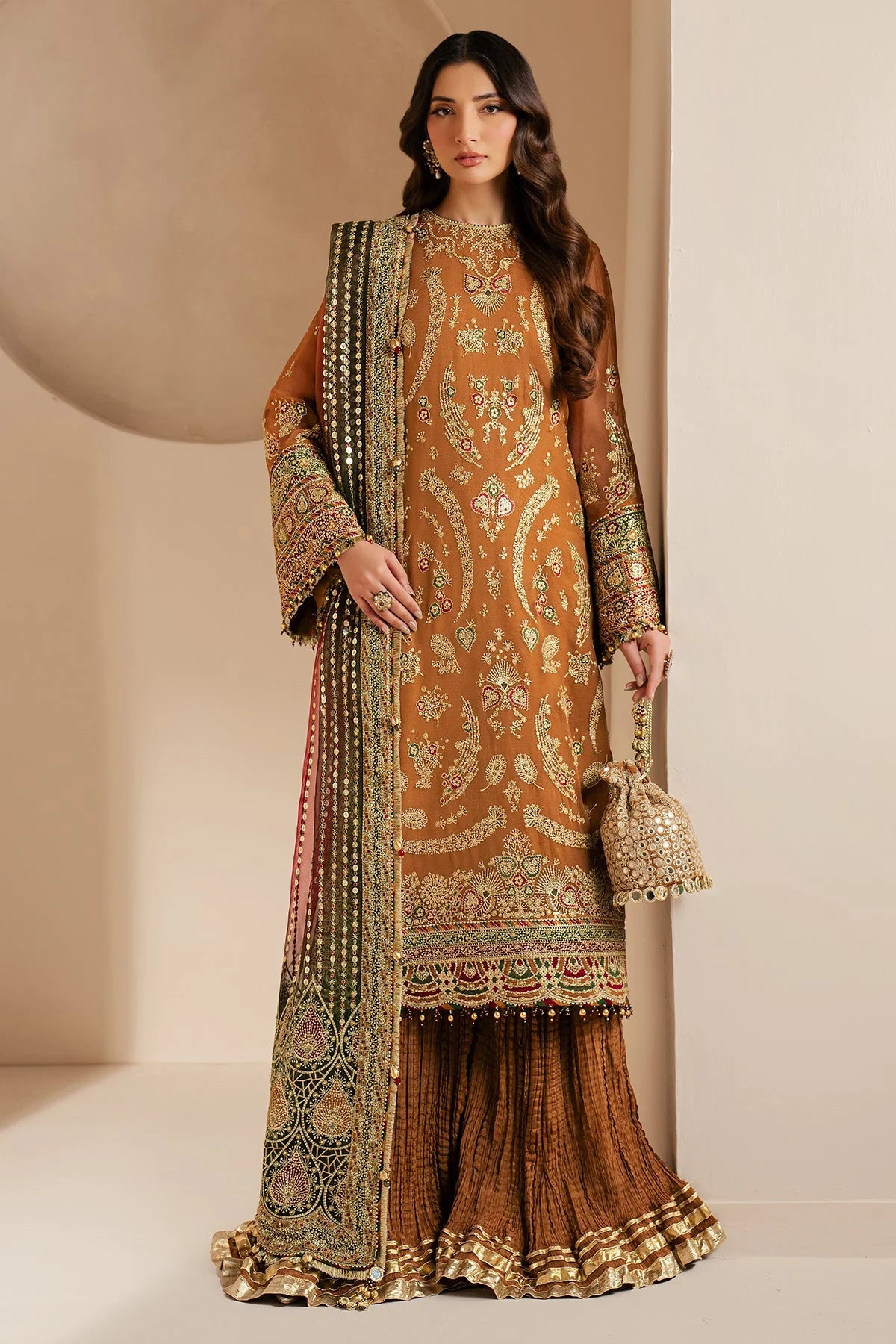 Jazmin Embroidered Chiffon Unstitched 3-Piece Suit - Mustard Gold Luxury Collection