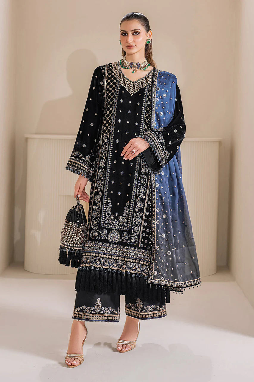 Baroque Black & Silver Embroidered Unstitched 3-Piece Suit - Premium Luxury Collection