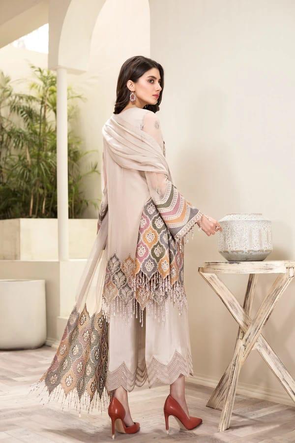 Jazmin Embroidered Chiffon Unstitched 3-Piece Suit - Ivory & Beige Luxury Collection