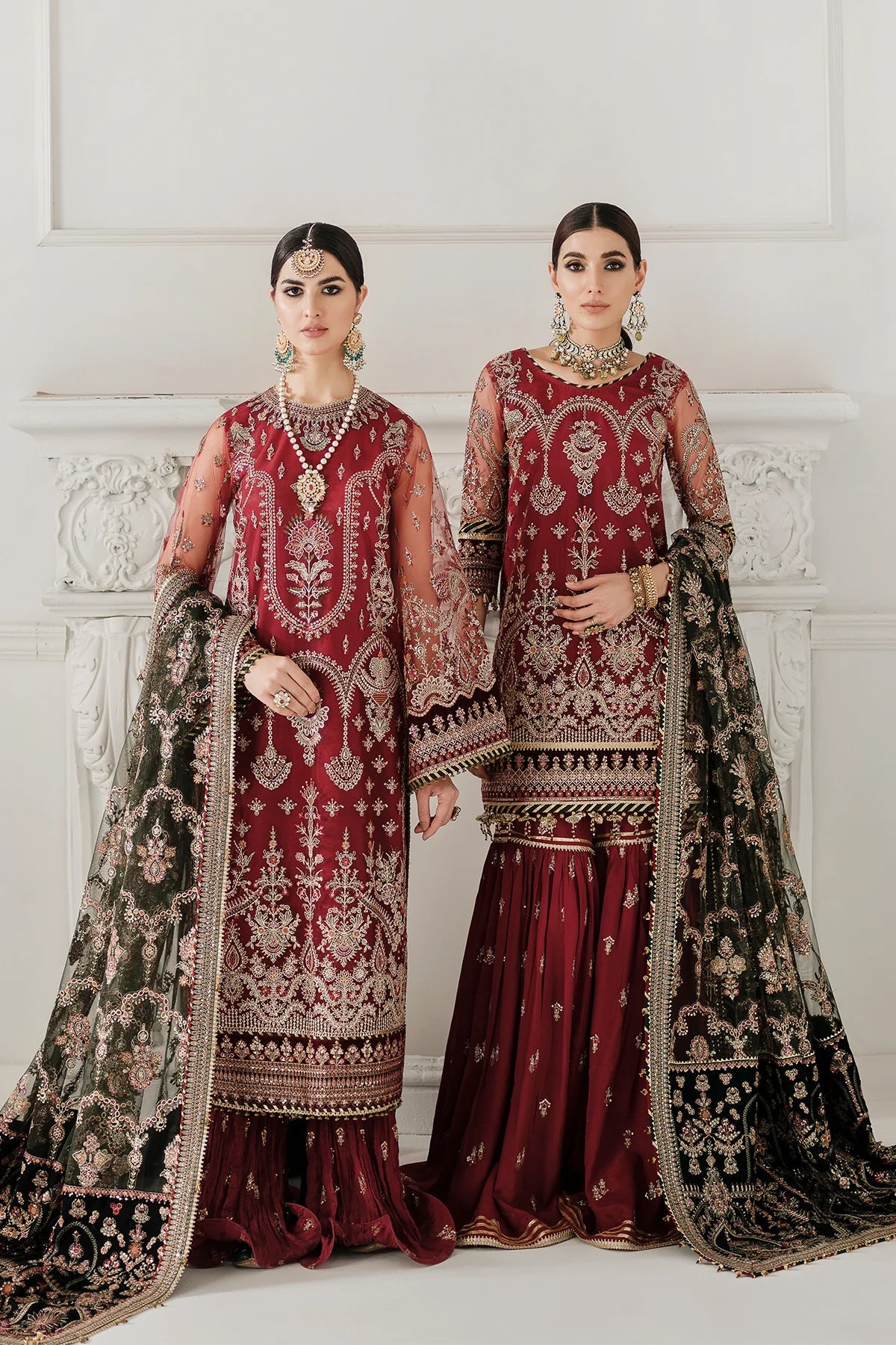 Chantelle Embroidered Net & Velvet Unstitched 3-Piece Suit - Maroon & Forest Green Bridal Collection