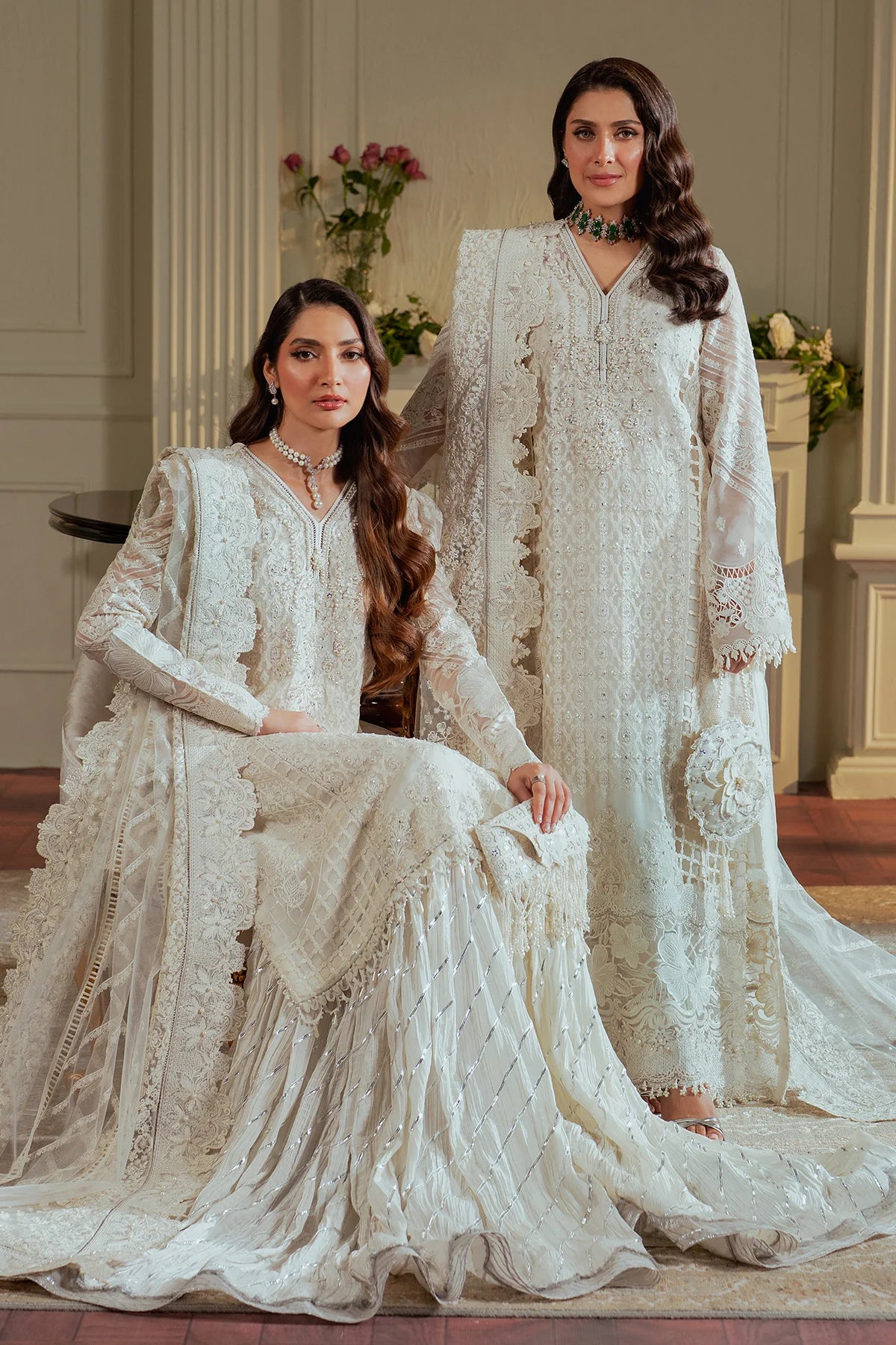 Chantelle Embroidered Chiffon Unstitched 3-Piece Suit - Mint White Bridal Collection