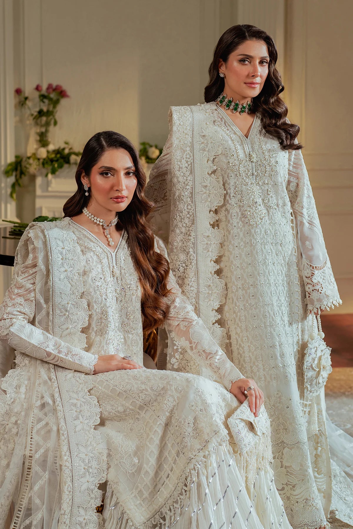 Chantelle Embroidered Chiffon Unstitched 3-Piece Suit - Mint White Bridal Collection
