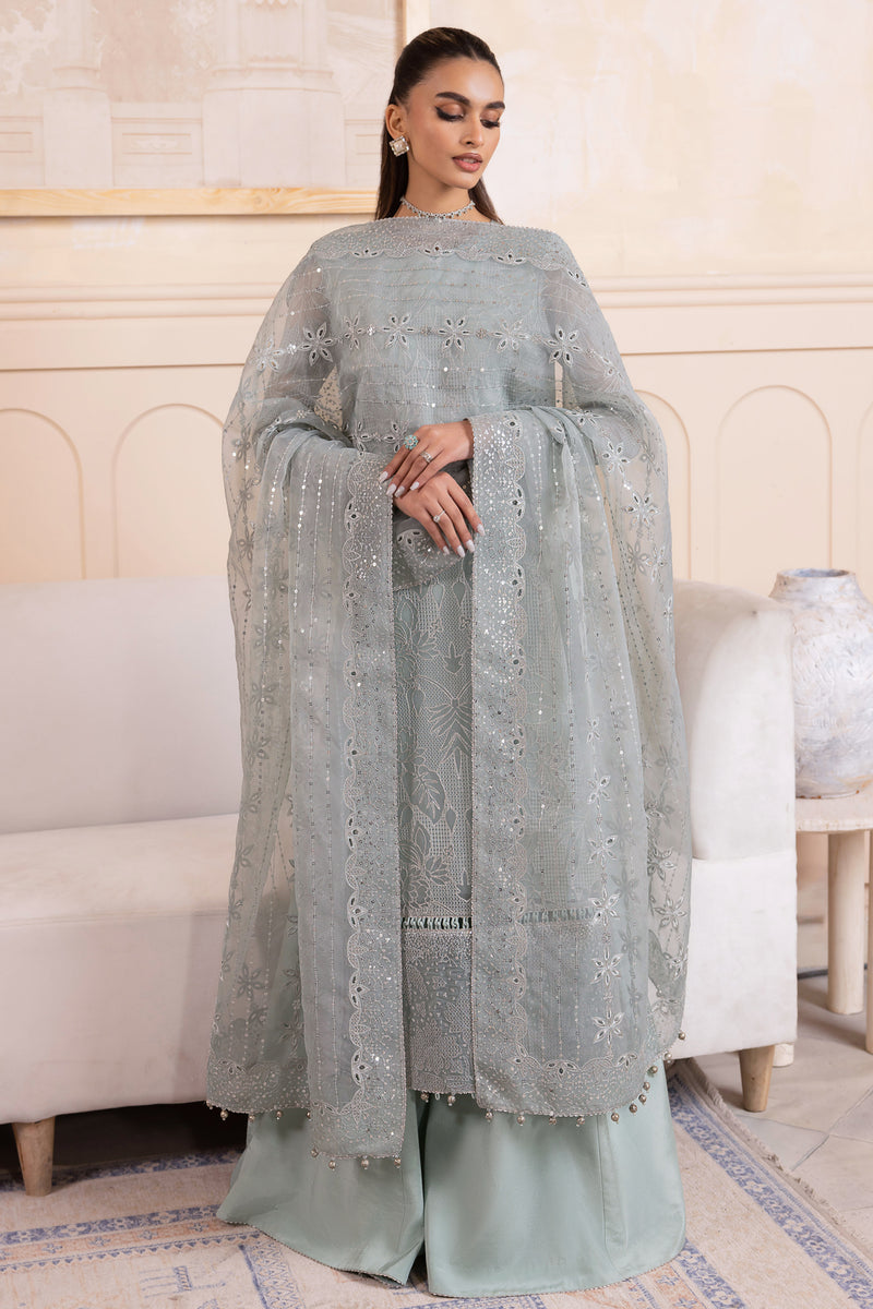 Jazmin Embroidered Chiffon Unstitched 3-Piece Suit - Sage Green Luxury Collection
