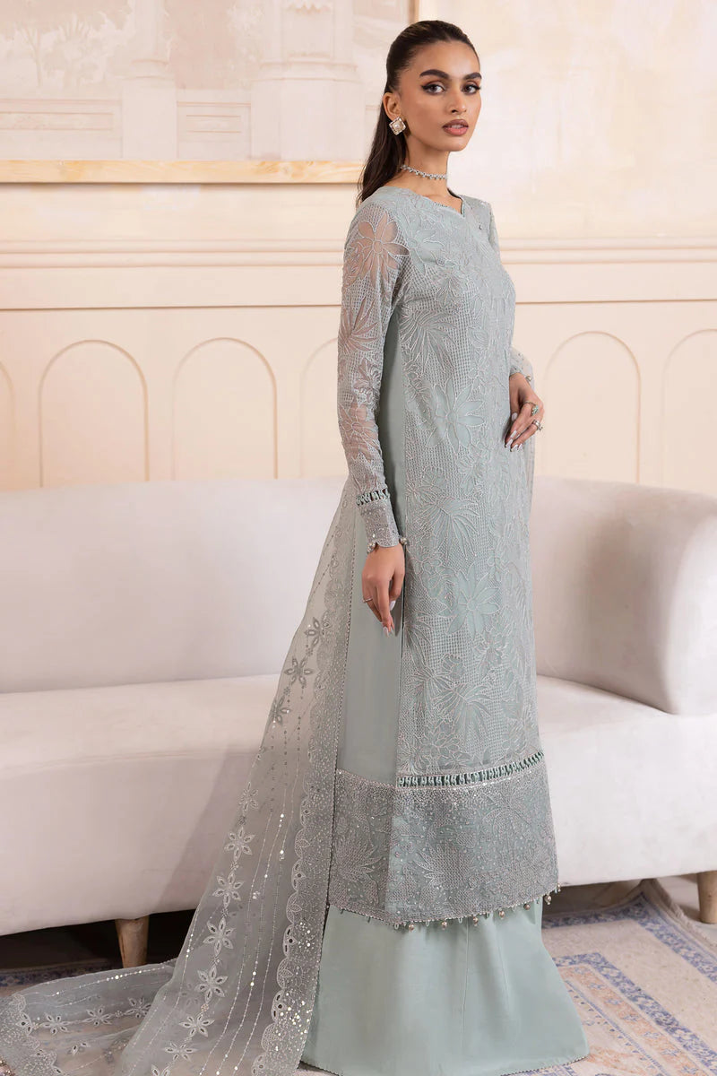 Jazmin Embroidered Chiffon Unstitched 3-Piece Suit - Sage Green Luxury Collection
