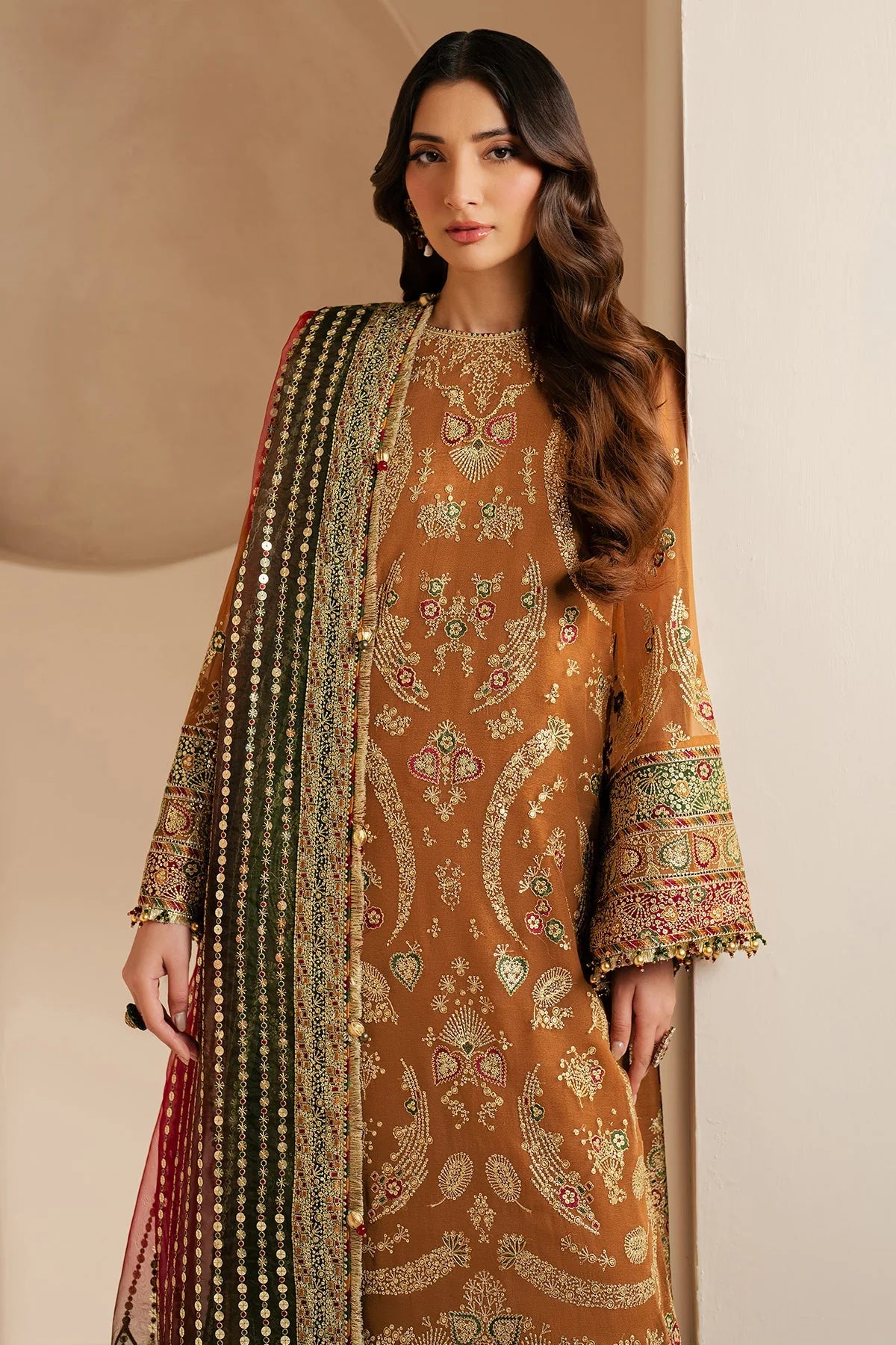 Jazmin Embroidered Chiffon Unstitched 3-Piece Suit - Mustard Gold Luxury Collection