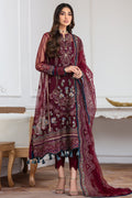 Jazmin Embroidered Net Unstitched 3-Piece Suit - Maroon Luxury Collection