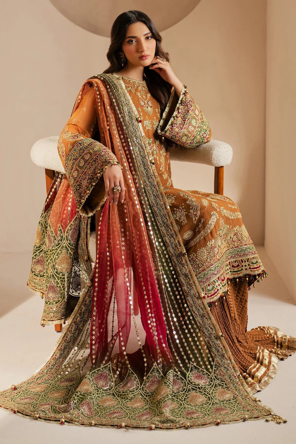 Jazmin Embroidered Chiffon Unstitched 3-Piece Suit - Mustard Gold Luxury Collection