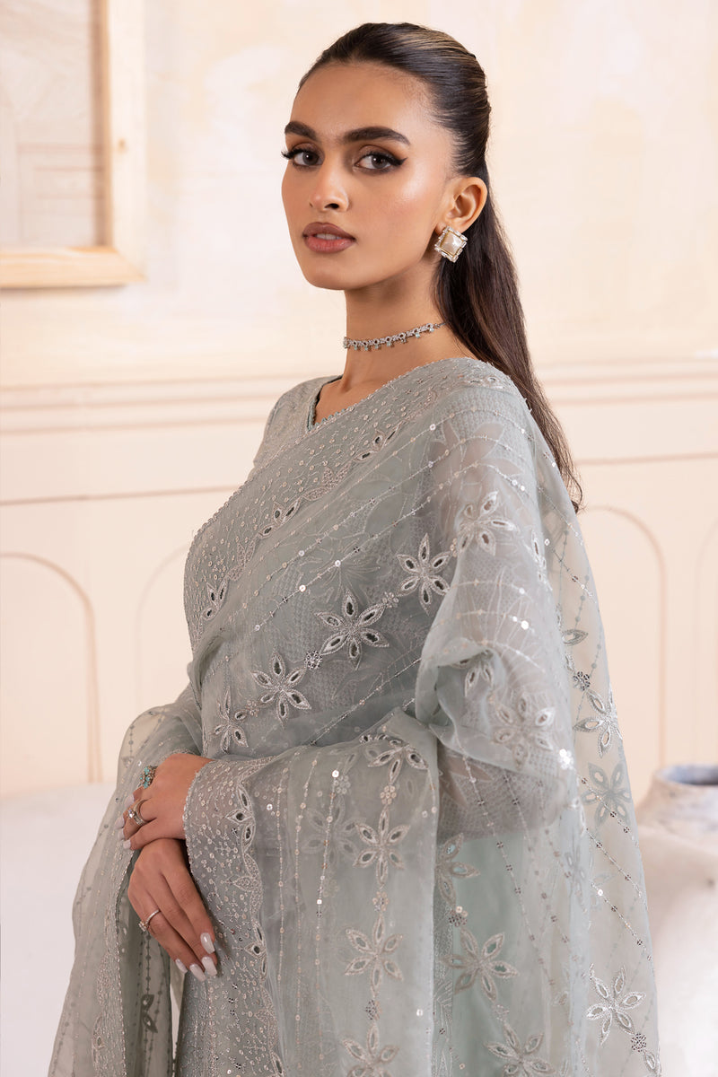 Jazmin Embroidered Chiffon Unstitched 3-Piece Suit - Sage Green Luxury Collection