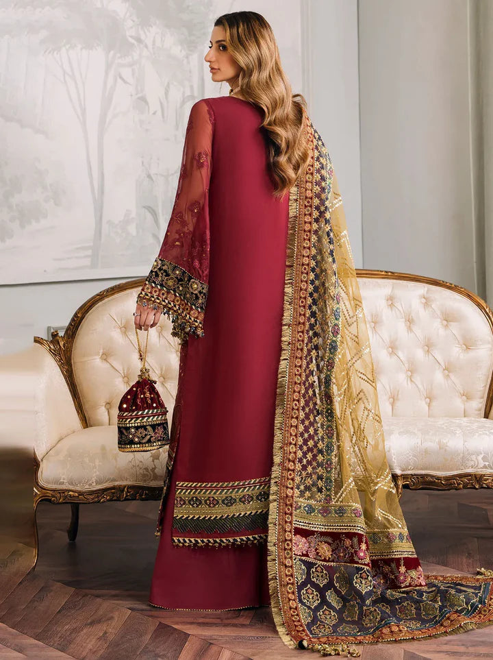 Chantelle Embroidered Chiffon & Velvet Unstitched 3-Piece Suit - Burgundy & Gold Bridal Collection