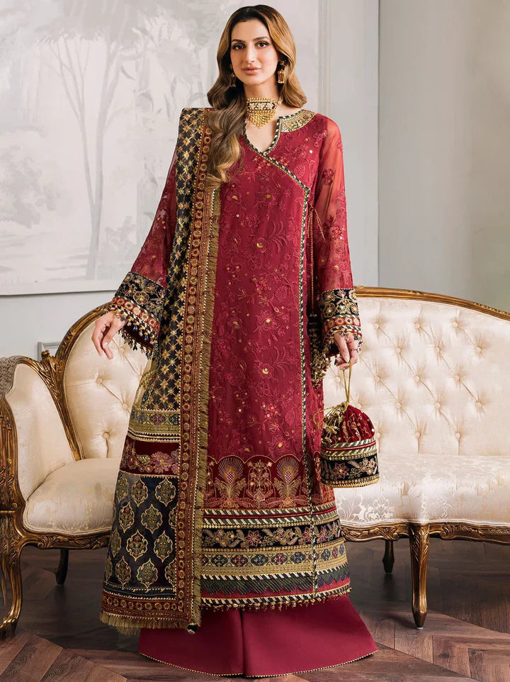 Chantelle Embroidered Chiffon & Velvet Unstitched 3-Piece Suit - Burgundy & Gold Bridal Collection