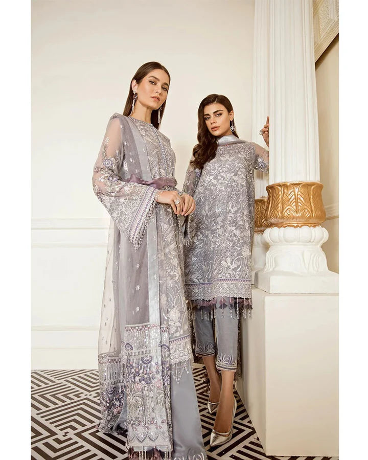 Chantelle Embroidered Unstitched 3-Piece Suit - Silver Grey Luxury Collection