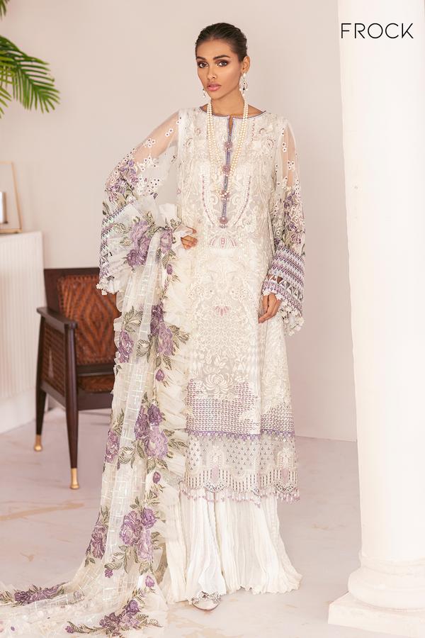 Chantelle Embroidered Chiffon Unstitched 3-Piece Suit - Ivory & Lavender Luxury Collection