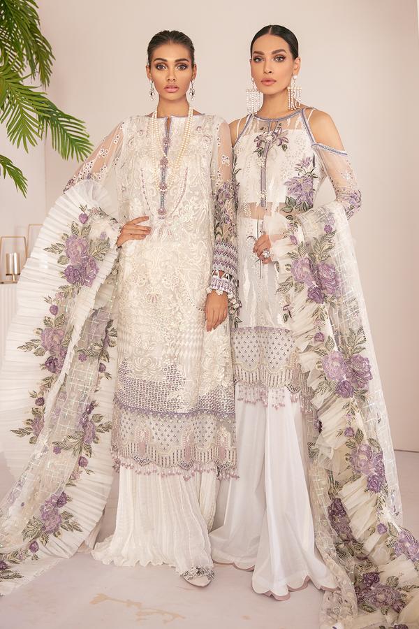 Chantelle Embroidered Chiffon Unstitched 3-Piece Suit - Ivory & Lavender Luxury Collection