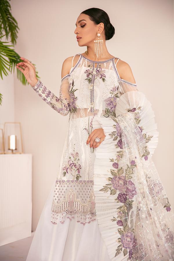 Chantelle Embroidered Chiffon Unstitched 3-Piece Suit - Ivory & Lavender Luxury Collection
