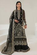 Jazmin Embroidered Chiffon Unstitched 3-Piece Suit - Black & Silver Luxury Collection