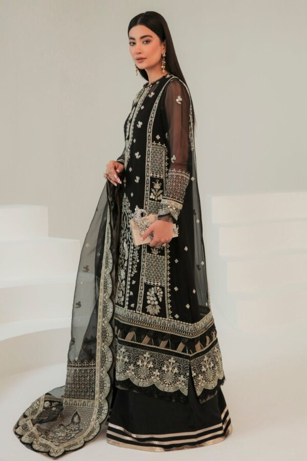 Jazmin Embroidered Chiffon Unstitched 3-Piece Suit - Black & Silver Luxury Collection