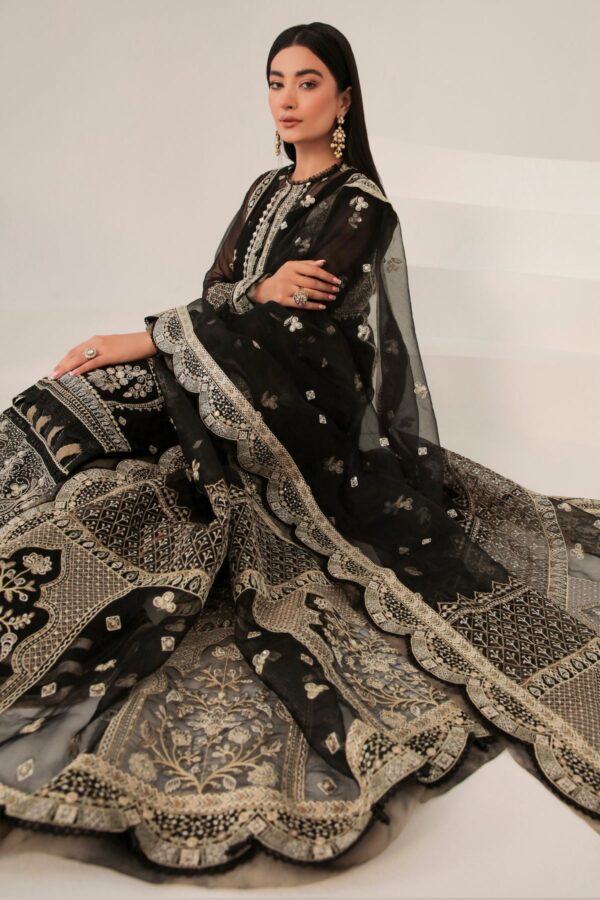 Jazmin Embroidered Chiffon Unstitched 3-Piece Suit - Black & Silver Luxury Collection