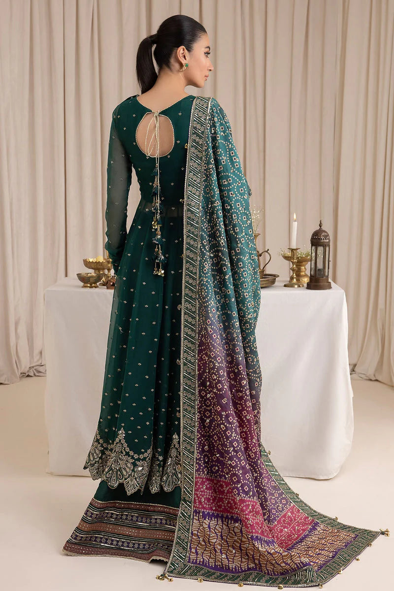 Jazmin Embroidered Chiffon Unstitched 3-Piece Suit - Emerald Green Ombre Luxury Collection
