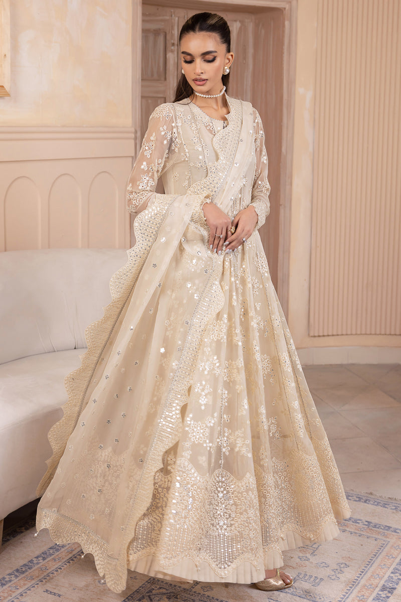 Jazmin Embroidered Chiffon Unstitched 3-Piece Suit - Ivory & Gold Luxury Collection
